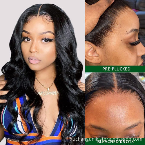 Uniky Wholesale Lace Wig Human Hair Vendor Real Mink Brazilian Cuticle Aligned Human 1b# Virgin Hair Lace Front Wig Body Wave